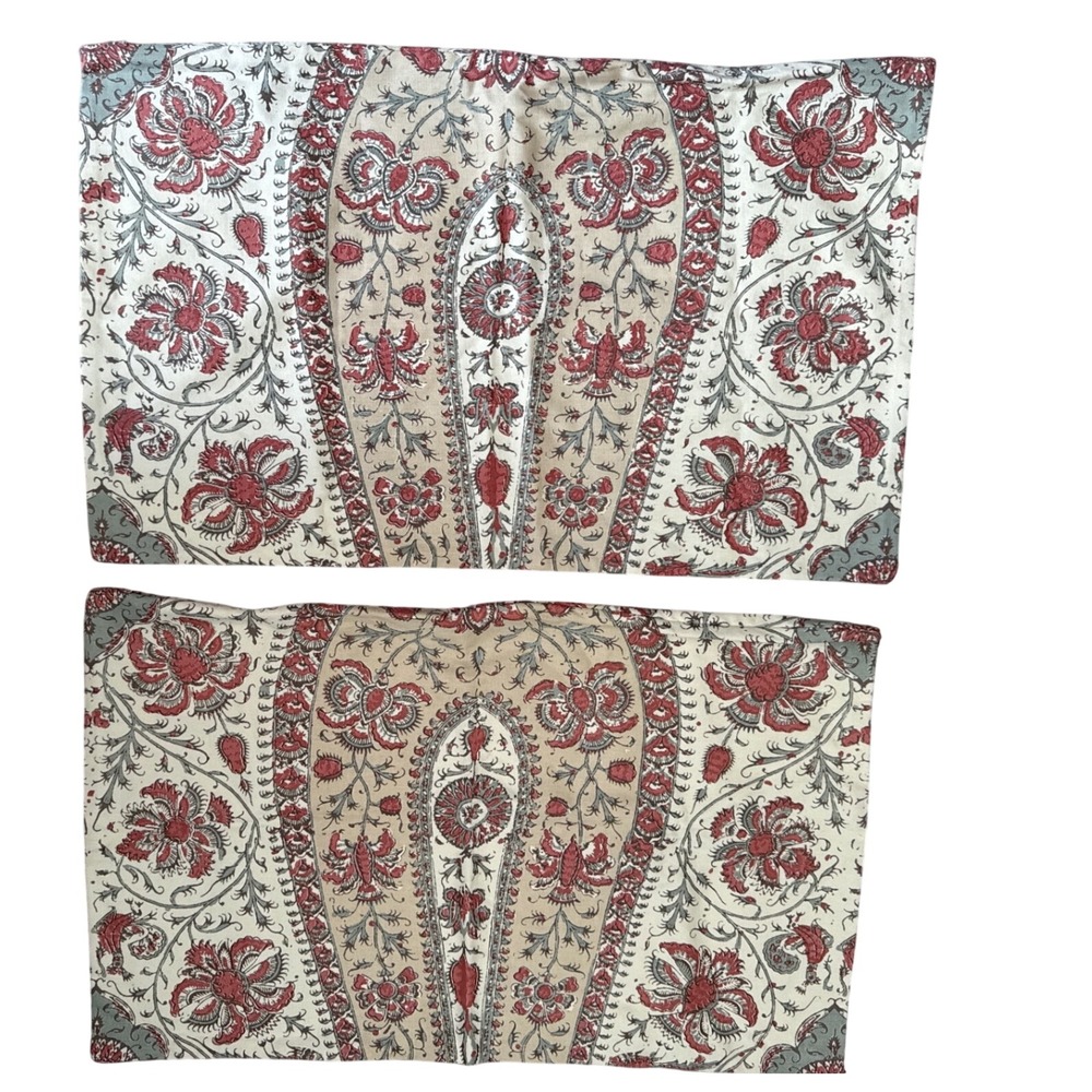 Pottery Barn Josie Print Pillow Covers Set of 2 Red Green Paisley Cotton 16x26